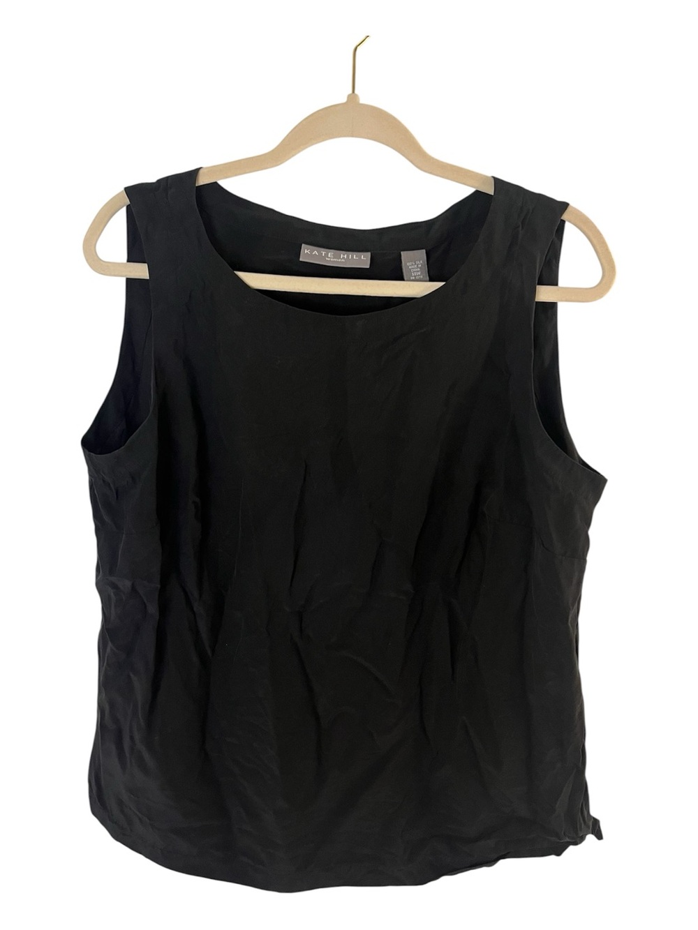 Kate Hill Black 100% Silk Sleeveless Scoop Neck Tank